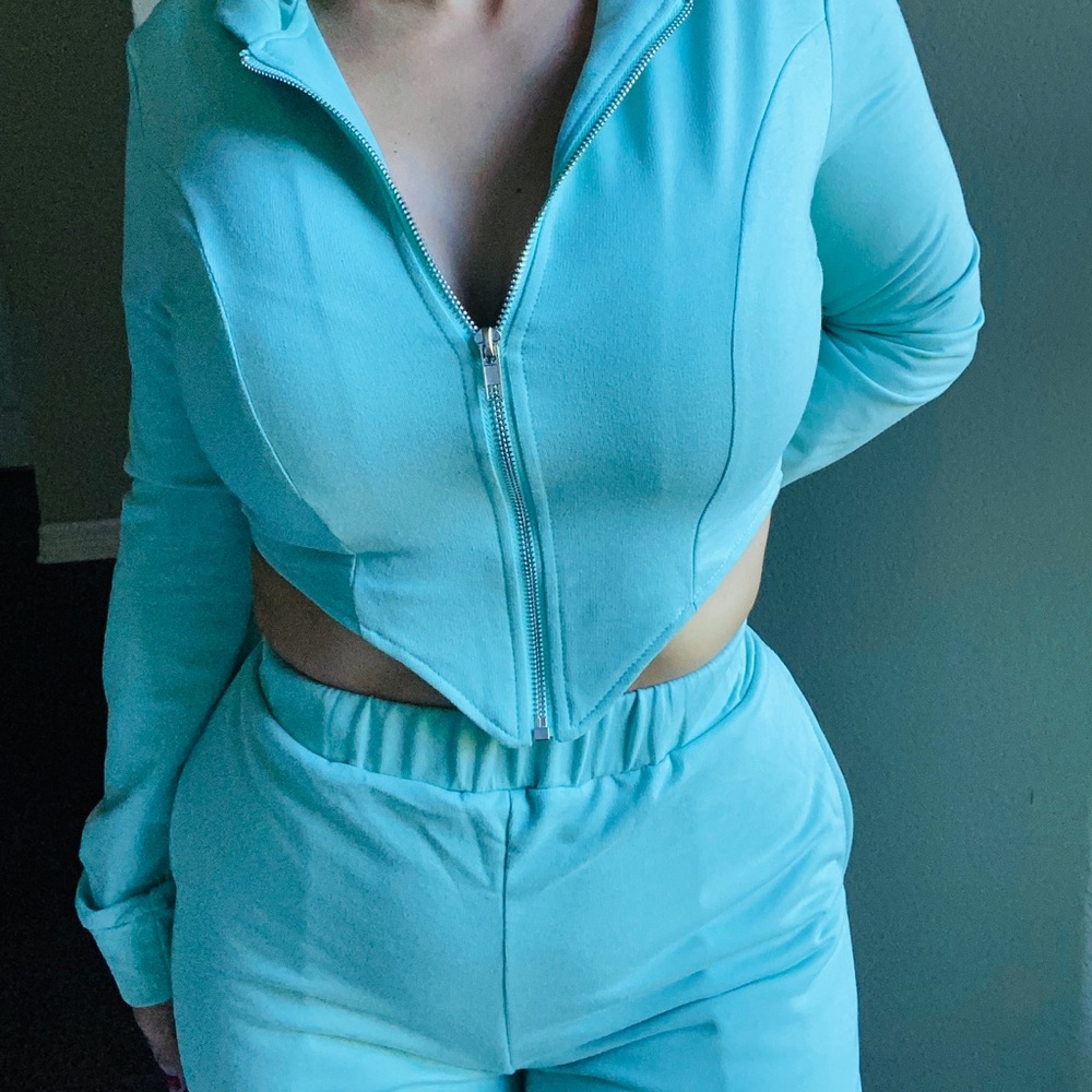 SOLD. Two piece hooded corset sweat set